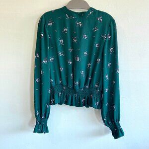 H&M Green Floral Blouse with Smocking